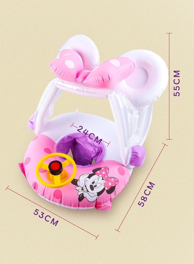 Baby Swimming Ring, Minnie Baby Swimming Ring with Sun Protection, Baby Pool Swimming Ring, Inflatable Swimming Ring, for Children from 6 Months to 48 Months
