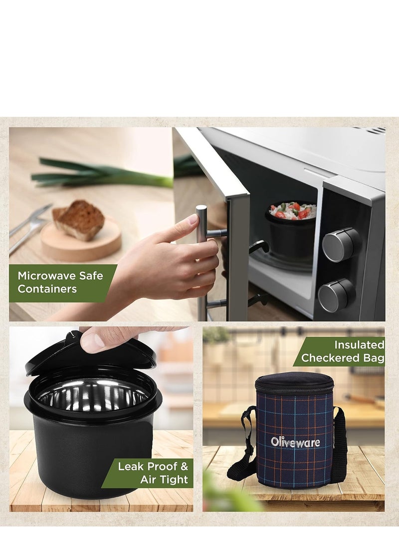 SOPL-Oliveware infinite lunch box, microwave safe and leak proof, 3 inside steel containers with BPA free lids