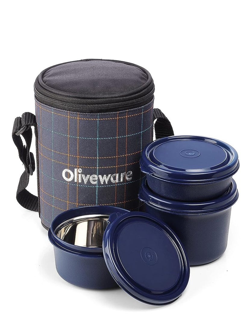 SOPL-Oliveware infinite lunch box, microwave safe and leak proof, 3 inside steel containers with BPA free lids