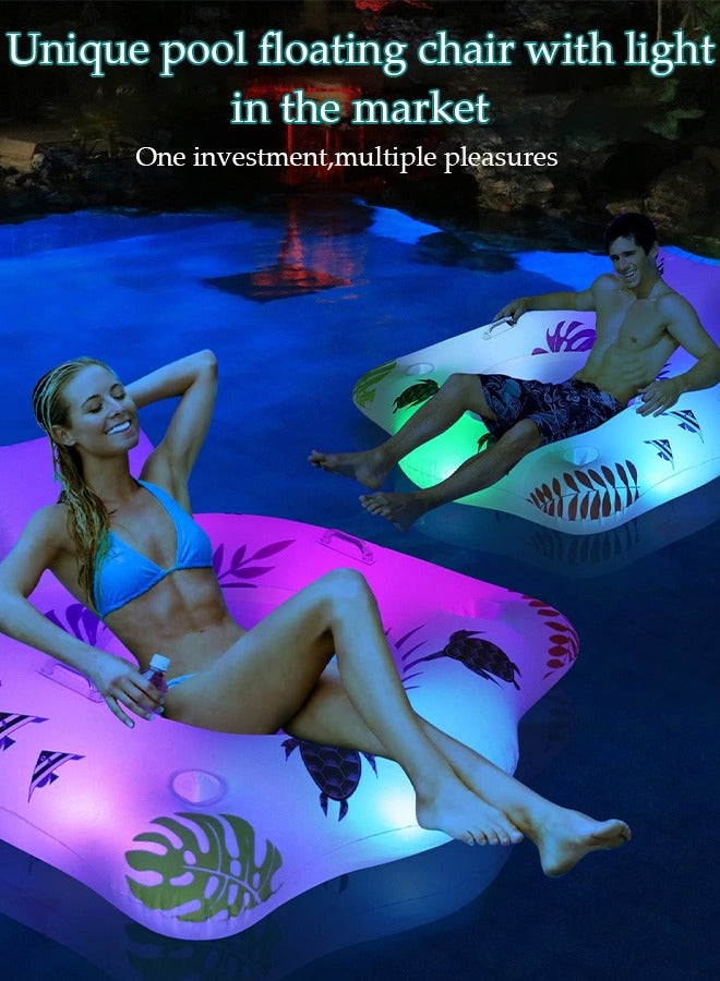 Pool Floats with Solar Light, Inflatable Pool Float Rafts for Men and Women, Water Inflatable Hole Floats Rafts Adult Swimming Pool Reclining Chair Float Bed, Cooling Pool Float Summer Party Floats