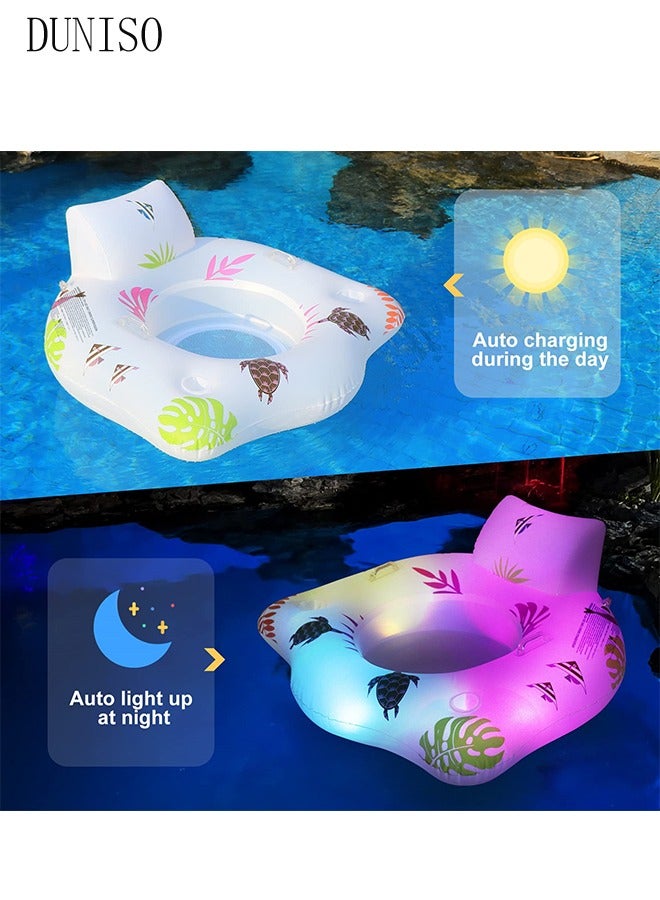 Pool Floats with Solar Light, Inflatable Pool Float Rafts for Men and Women, Water Inflatable Hole Floats Rafts Adult Swimming Pool Reclining Chair Float Bed, Cooling Pool Float Summer Party Floats