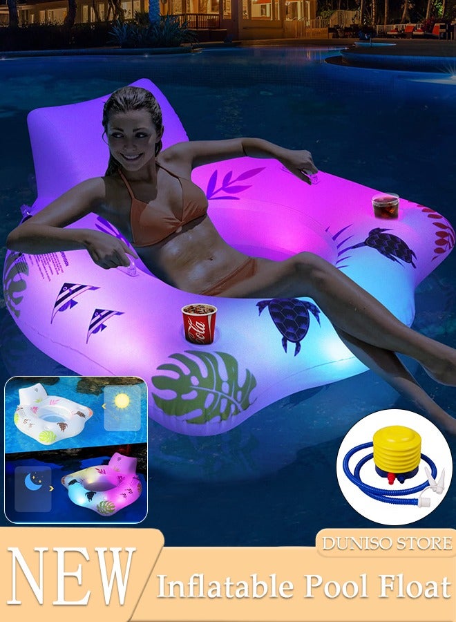 Pool Floats with Solar Light, Inflatable Pool Float Rafts for Men and Women, Water Inflatable Hole Floats Rafts Adult Swimming Pool Reclining Chair Float Bed, Cooling Pool Float Summer Party Floats