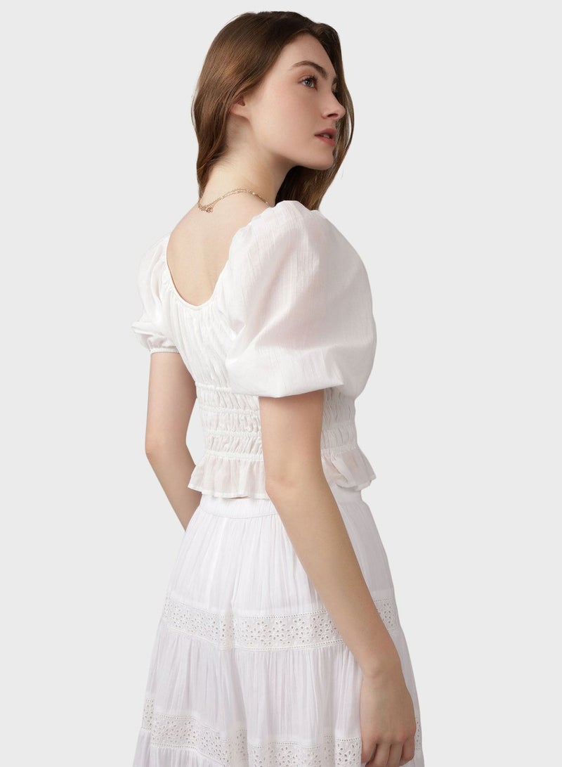 Puff Sleeve Ruched Peplum Top