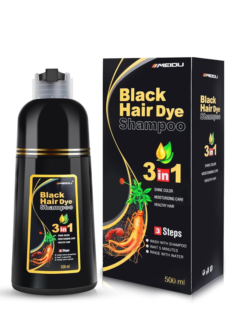 Hair Dye Shampoo 3 in 1 for Gray Hair, Herbal Ingredients Shampoo Black Hair Dye for Women Men, Grey Coverage Shampoo 500ml (Black)