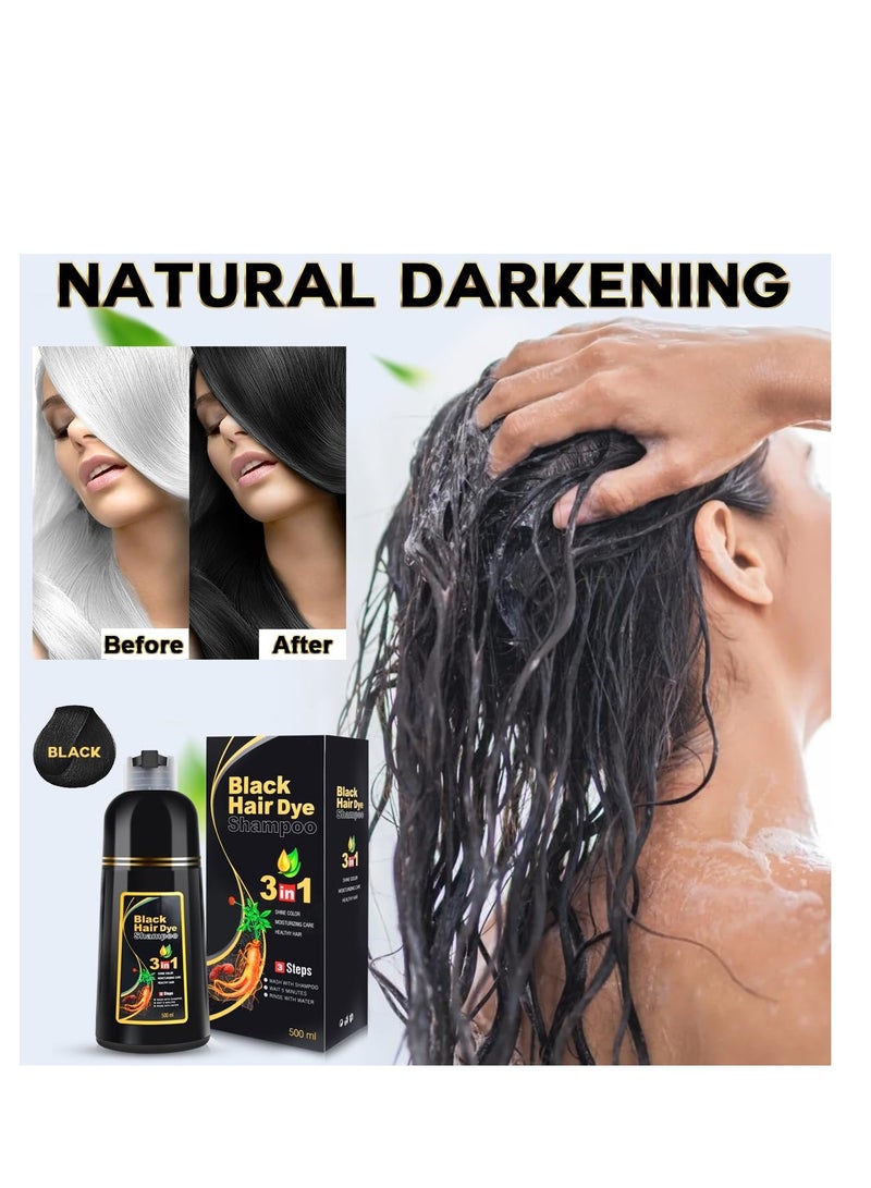 Hair Dye Shampoo 3 in 1 for Gray Hair, Herbal Ingredients Shampoo Black Hair Dye for Women Men, Grey Coverage Shampoo 500ml (Black)