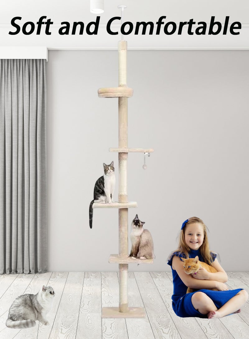 Cat Climbing Frame Top Cat Nest Cat Tree Floor to Ceiling Multi Level Climbing Tower Adjustable Height Tall Kitty Climbing Activity Center with Scratching Post