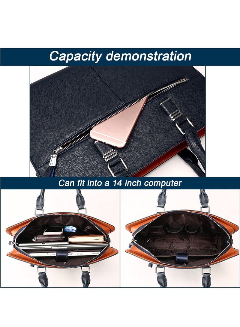 Black Business Bag Leather Briefcase Shoulder Laptop Office Bag Messenger Bag Removable and Adjustable Shoulder Strap Travel Bag for Men