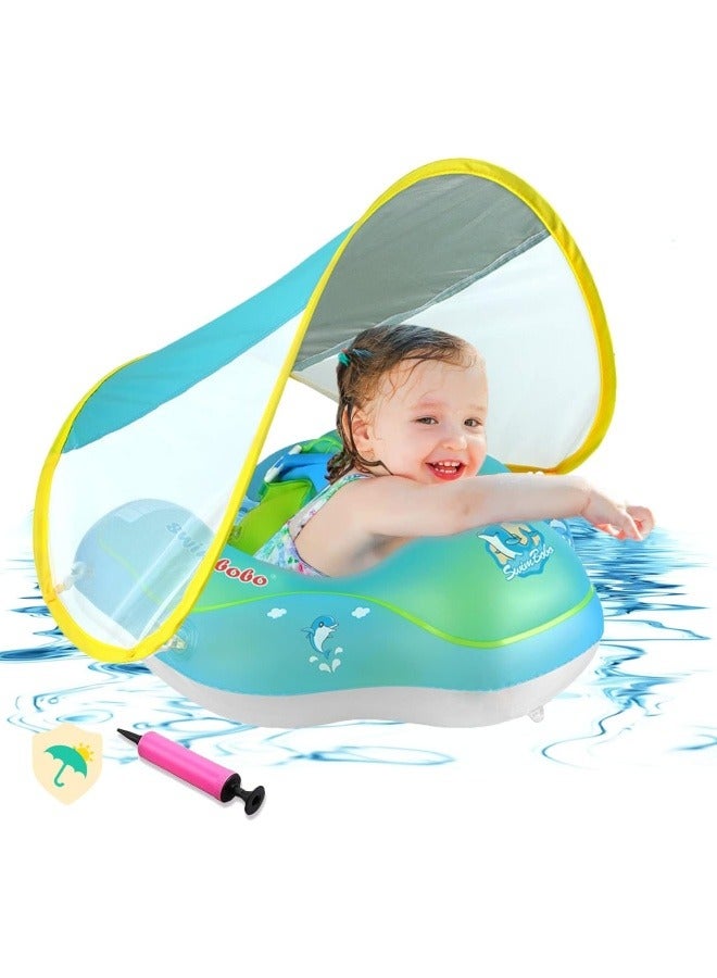 Baby Pool Float with Canopy Baby Swim Float Inflatable Swimming Ring with Adjustable Sun Protection Canopy Toddler Floaties with Seat and Handle Water Toys