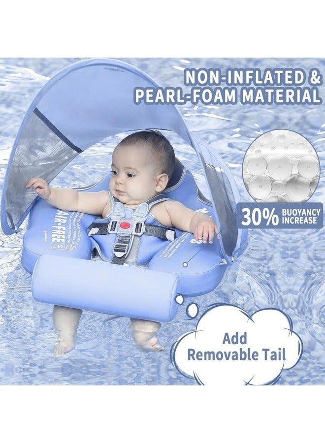 Baby swimming float, Baby Pool Float 3 Months-4 Years,Baby Float with Canopy,Tail and Harness,Non-Inflatable Infant Pool Float with Sunshade,Waterproof and Quick Drying(Blue)