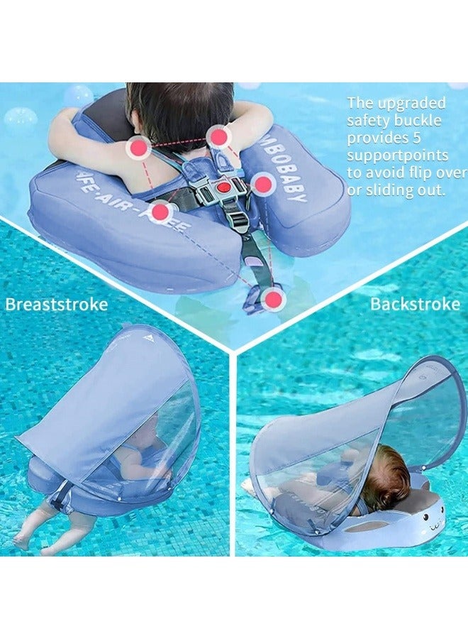 Baby swimming float, Baby Pool Float 3 Months-4 Years,Baby Float with Canopy,Tail and Harness,Non-Inflatable Infant Pool Float with Sunshade,Waterproof and Quick Drying(Blue)