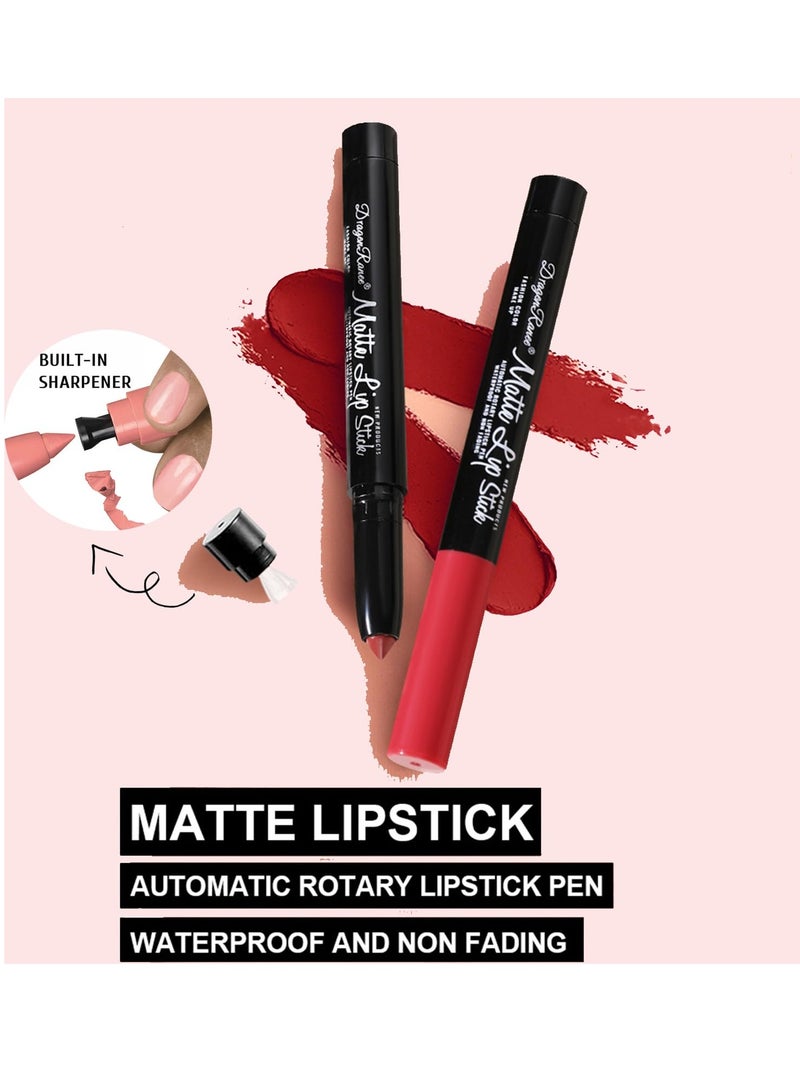 8 Colors Matte Lipstick Pen Set, Waterproof Velvet Long Lasting Color Lip Stain Lip Gloss,Long-lasting 24 Hour Lipstick Lip Liner Crayon,Lip Makeup for Women