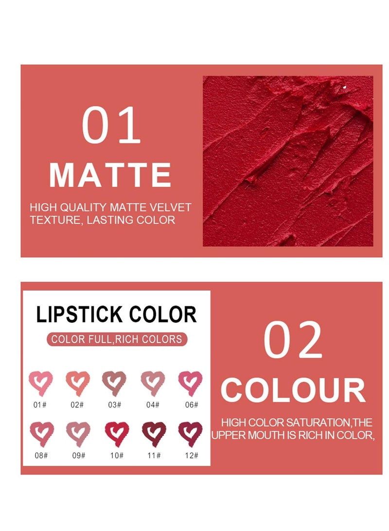 8 Colors Matte Lipstick Pen Set, Waterproof Velvet Long Lasting Color Lip Stain Lip Gloss,Long-lasting 24 Hour Lipstick Lip Liner Crayon,Lip Makeup for Women