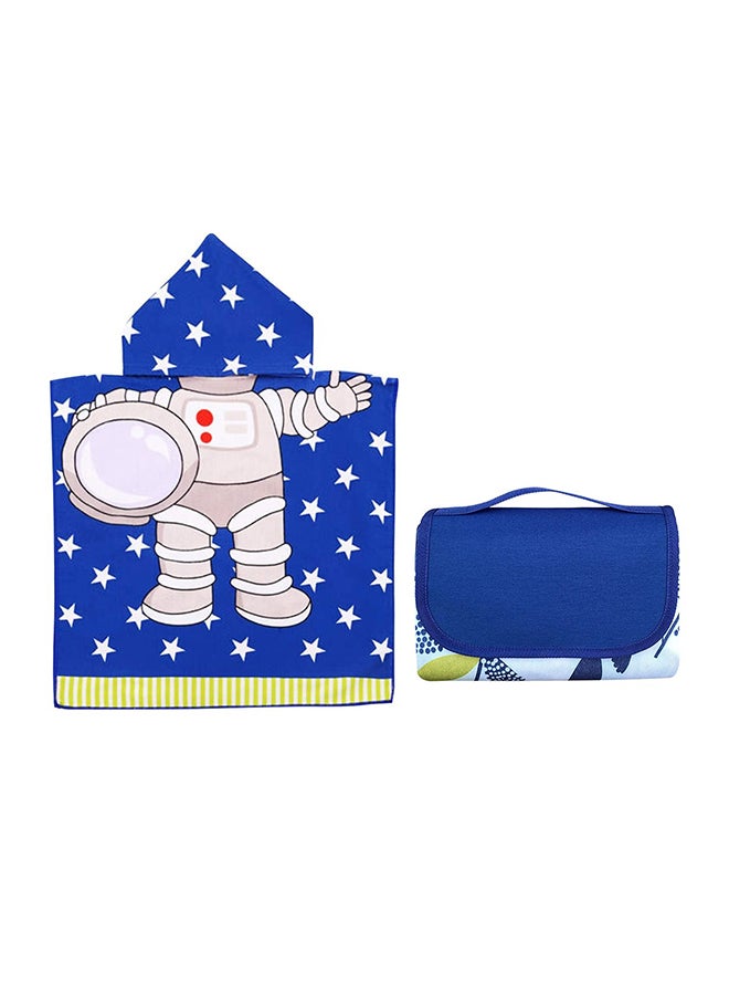 Star Babies Combo Pack of 2 (Waterproof beach mat with Hooded towel Poncho)-Dark Blue