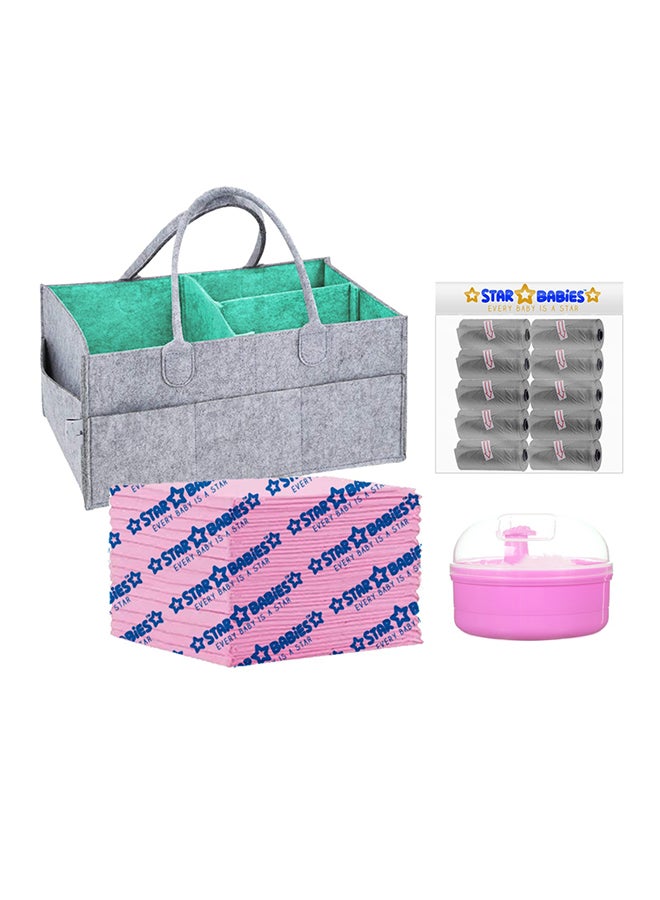 10 - Pieces Changing Mat Caddy Diaper Organizer/10 - Pieces Scented Bag With Powder Puff - Pink