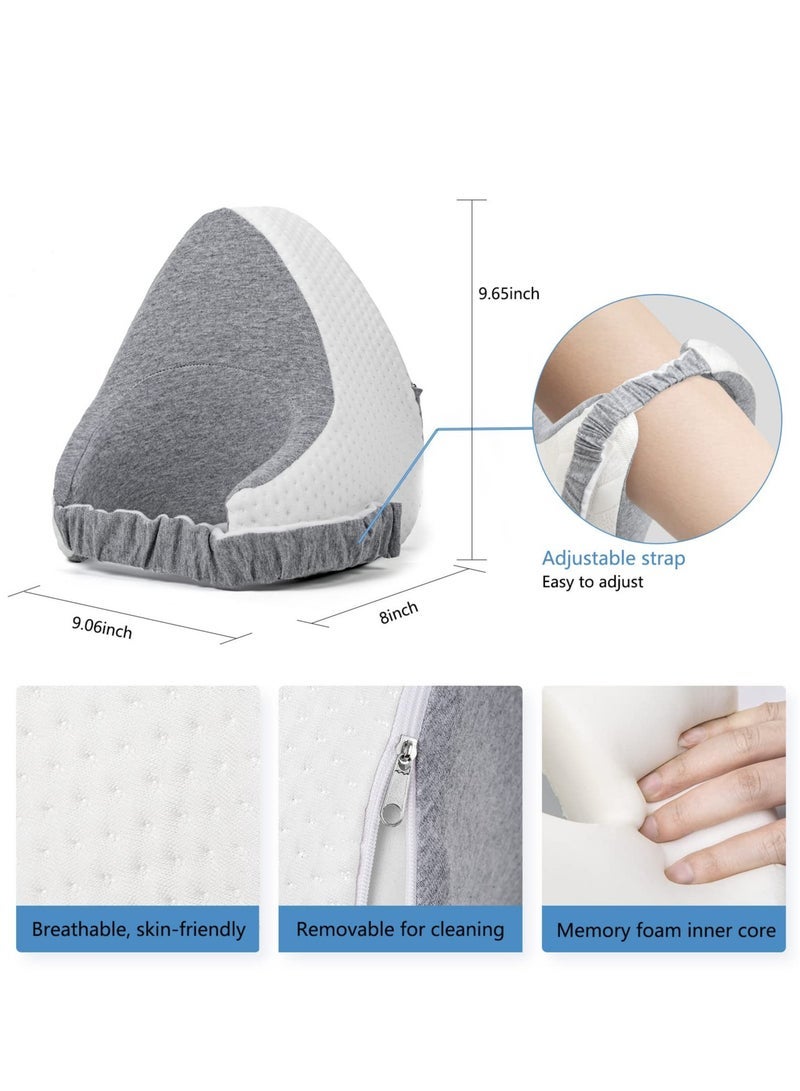 Knee Pillow for Side Sleepers, Memory Foam Leg Pillow for Pregnancy Sciatica Back Hip Pain Relief Knee Support Pillows with Adjustable Strap (Grey)