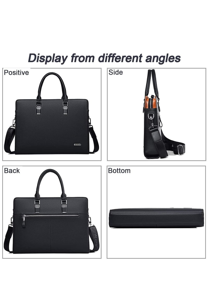 Black Business Bag Leather Briefcase Shoulder Laptop Office Bag Messenger Bag Removable and Adjustable Shoulder Strap Travel Bag for Men