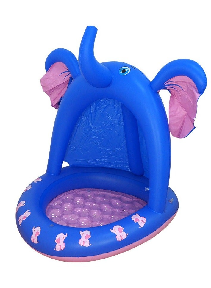 Inflatable Elephant Canopy Baby Swimming Pool Elephant Padded Bottom Spray Pool with Shade Toddlers Kids Inflatable Pool with Water Sprinkler for Summer Outdoor Indoor Game Play Center