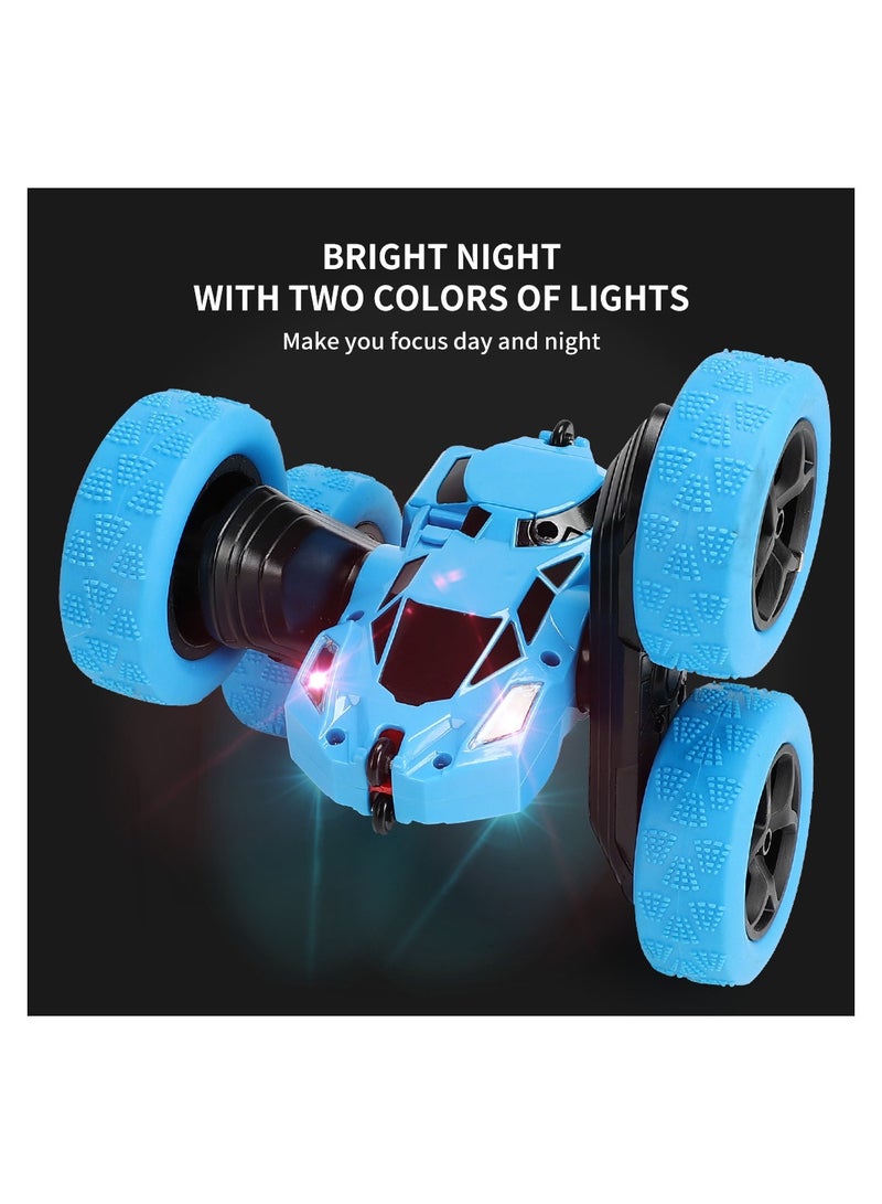 360° Rotating Remote Control Car for Kids - Double Sided 4WD RC Stunt Car with Headlights, 2.4GHz Off-Road Electric Race Toy, Rechargeable Stunt Drifting Car (Blue) for Ages 6+