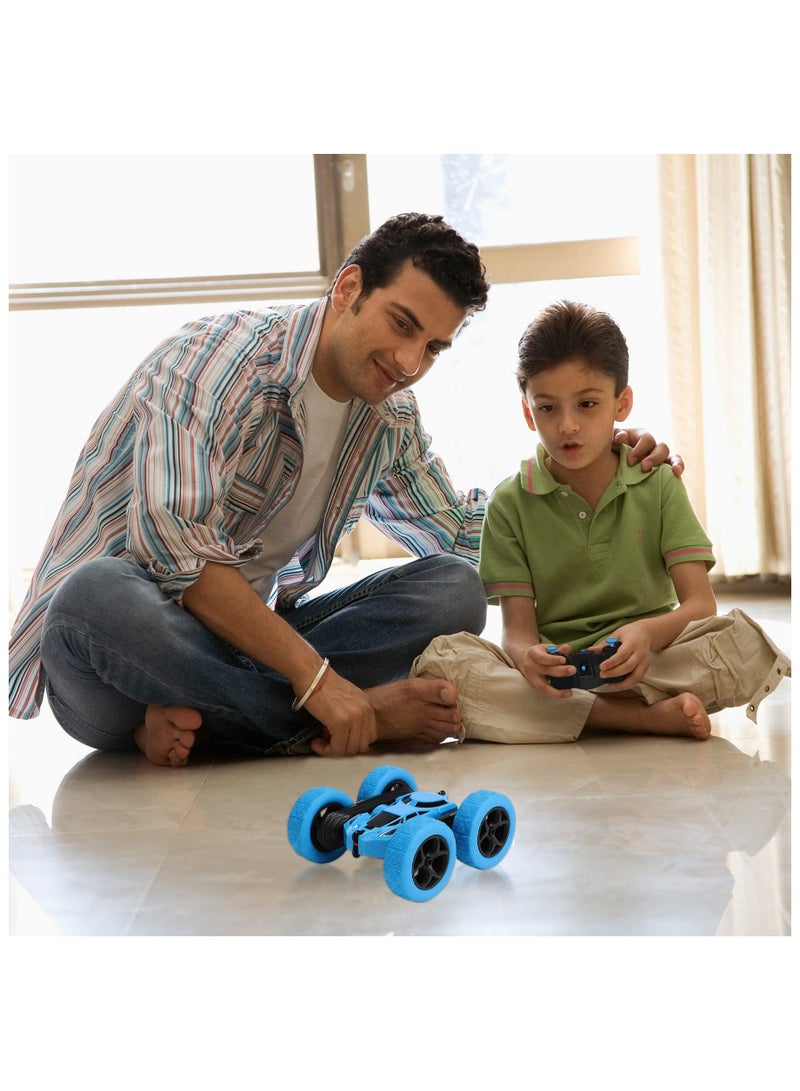 360° Rotating Remote Control Car for Kids - Double Sided 4WD RC Stunt Car with Headlights, 2.4GHz Off-Road Electric Race Toy, Rechargeable Stunt Drifting Car (Blue) for Ages 6+
