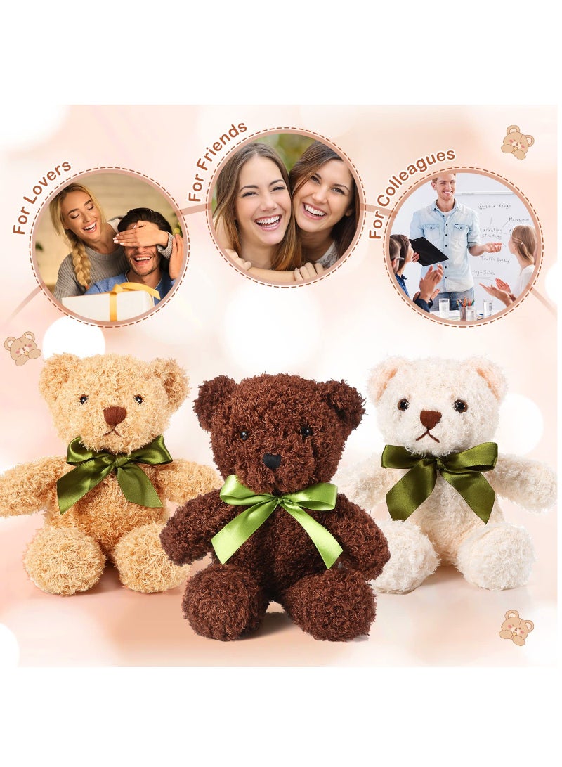 6Pcs Plush Bears Bulk, 10 Inch Small Plush Bear Stuffed Bears with Bow Tie Bear Toys for Birthday Baby Shower Party Favor Gift