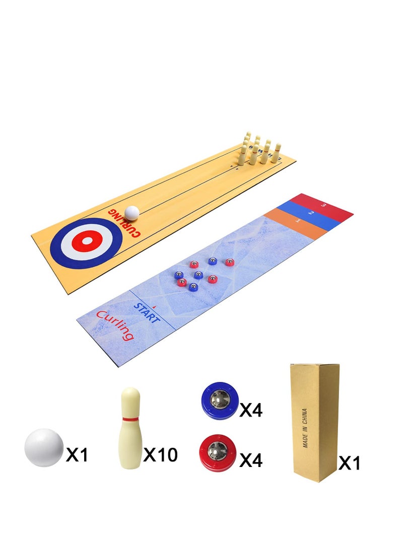 3 in 1 Shuffleboard Bowling Curling Game, Mini Tabletop Game with 8 Rollers, Tabletop Game Interactive Game, Portable Tabletop Family Game for Kids and Adults Indoor Outdoor Party Games