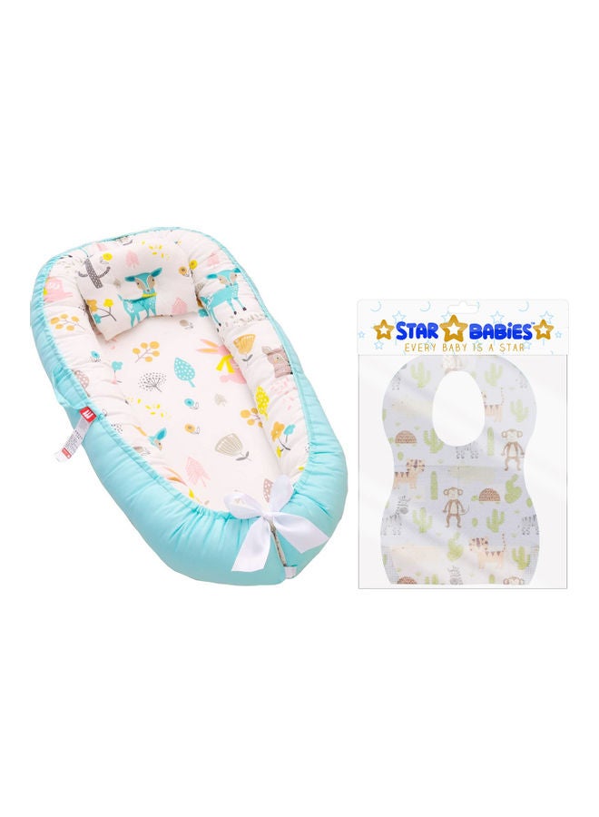 Baby Lounger Sleeping Pod And 20-Pieces Disposable Bibs - Blue/White