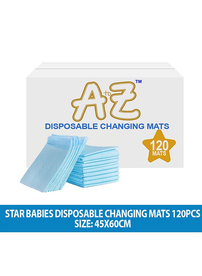 A to Z - Disposable Changing Mat size (45cm x 60cm) Large- Premium Quality for Baby Soft Ultra Absorbent Waterproof - Pack of 120 - Blue