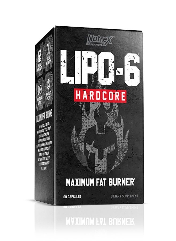 Nutrex Research Lipo-6 Hardcore - Clinically Studied Herbal Thermogenic, Supports Metabolism & Energy, 60 Capsules