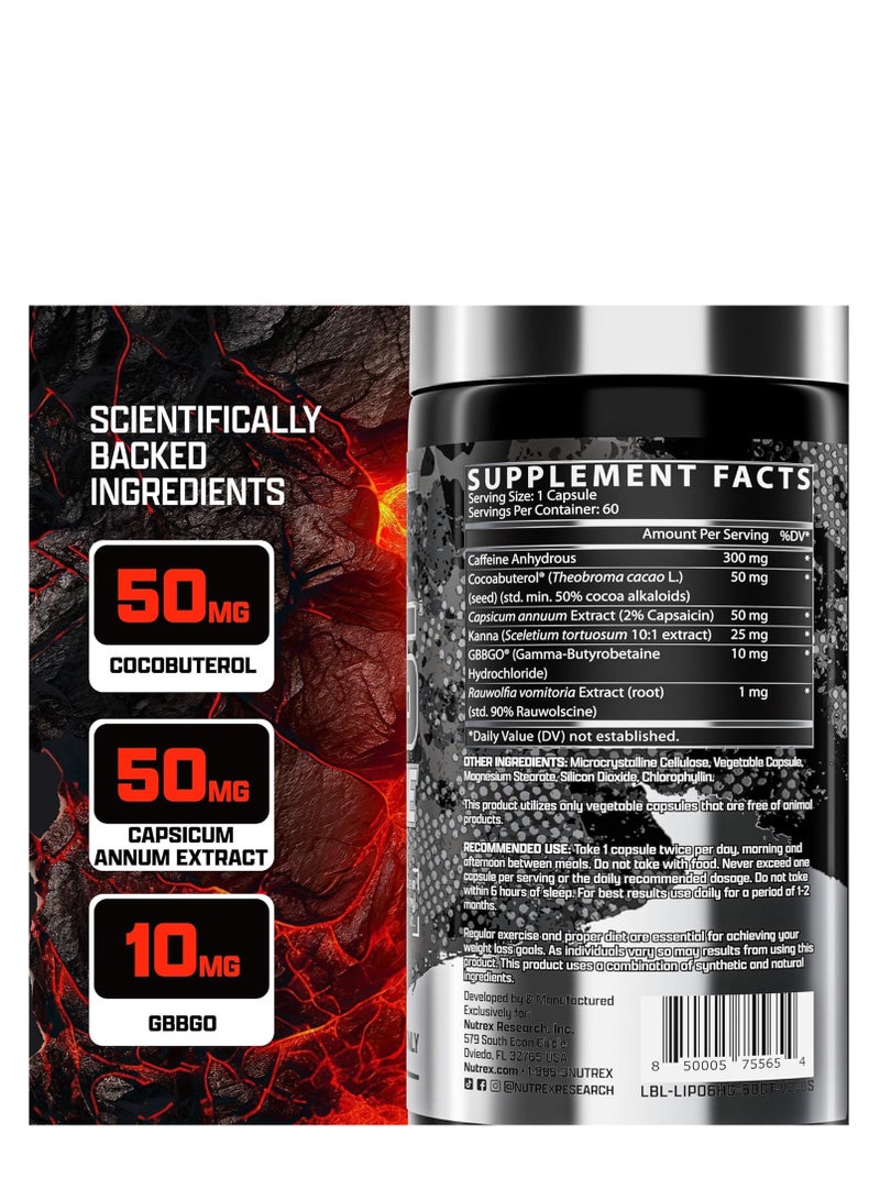 Nutrex Research Lipo-6 Hardcore - Clinically Studied Herbal Thermogenic, Supports Metabolism & Energy, 60 Capsules