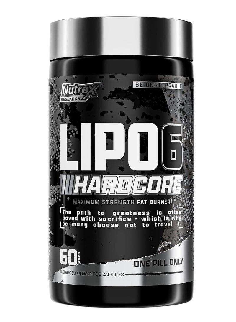 Nutrex Research Lipo-6 Hardcore - Clinically Studied Herbal Thermogenic, Supports Metabolism & Energy, 60 Capsules