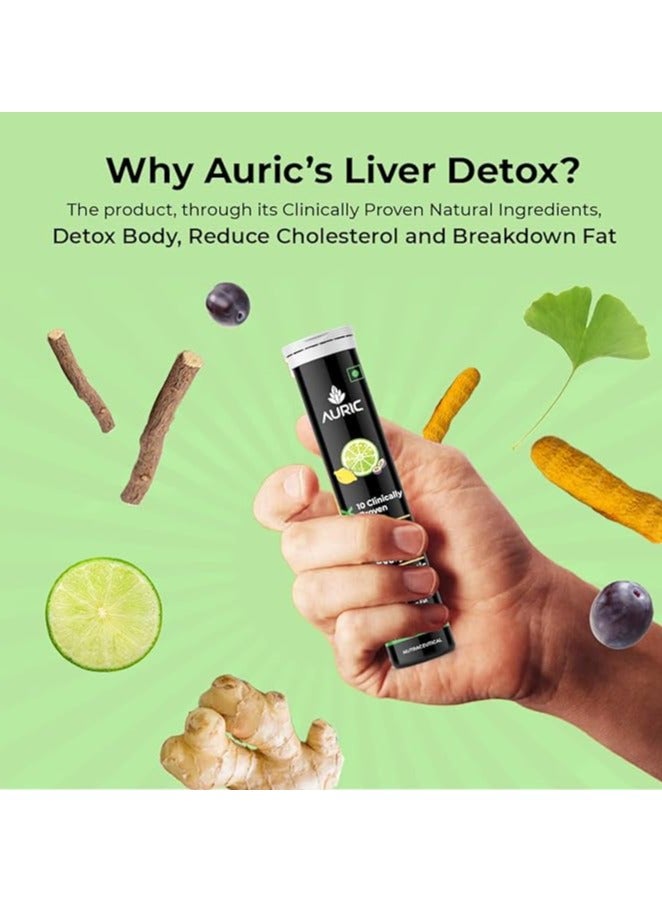 Auric Liver Detox Effervescent Fizzy Water with 10 Ayurvedic Herbs Drop, Dissolve, Fizz, Drink 40 Tablets