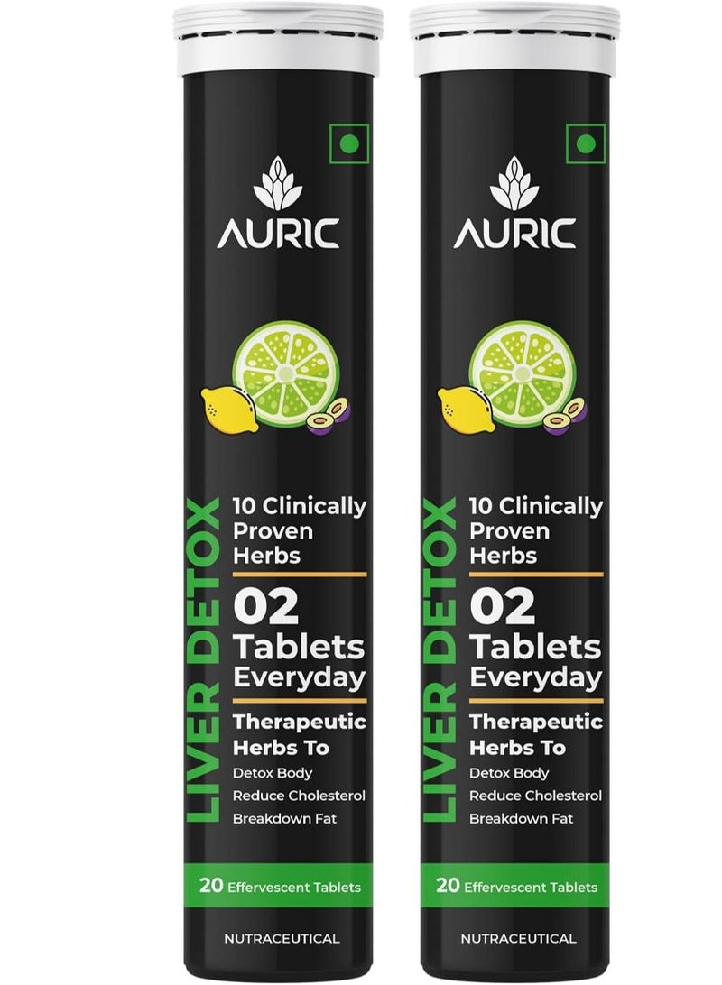 Auric Liver Detox Effervescent Fizzy Water with 10 Ayurvedic Herbs Drop, Dissolve, Fizz, Drink 40 Tablets