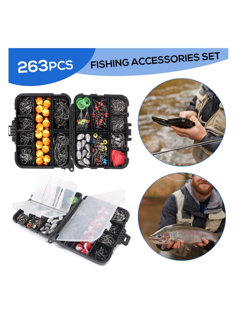 263Pcs Fishing Lures Tackle Fishing Kit with Tackle Box Including Plier Jig Hooks Sinker Weight Swivels Snaps Sinker Slides