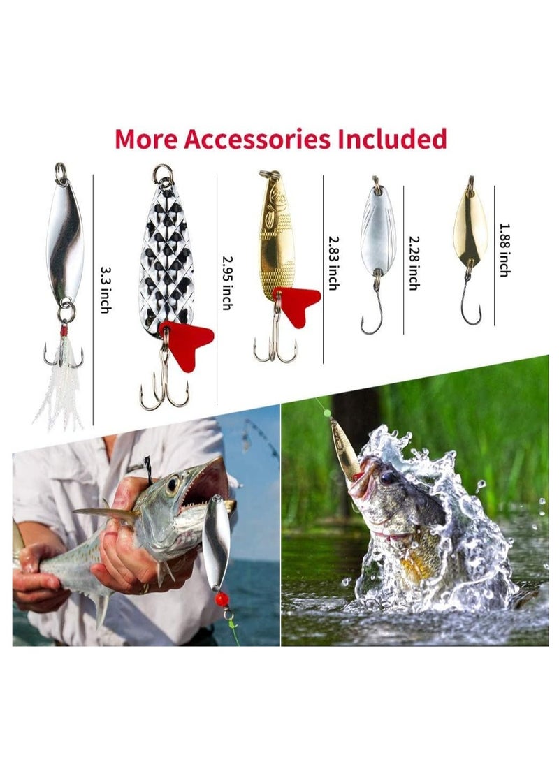 Fishing Lures Kit for Freshwater Bait Tackle Kit for Bass Trout Salmon Fishing Accessories Tackle Box Including Spoon Lures Soft Plastic Worms Crankbait Jigs Fishing Hooks