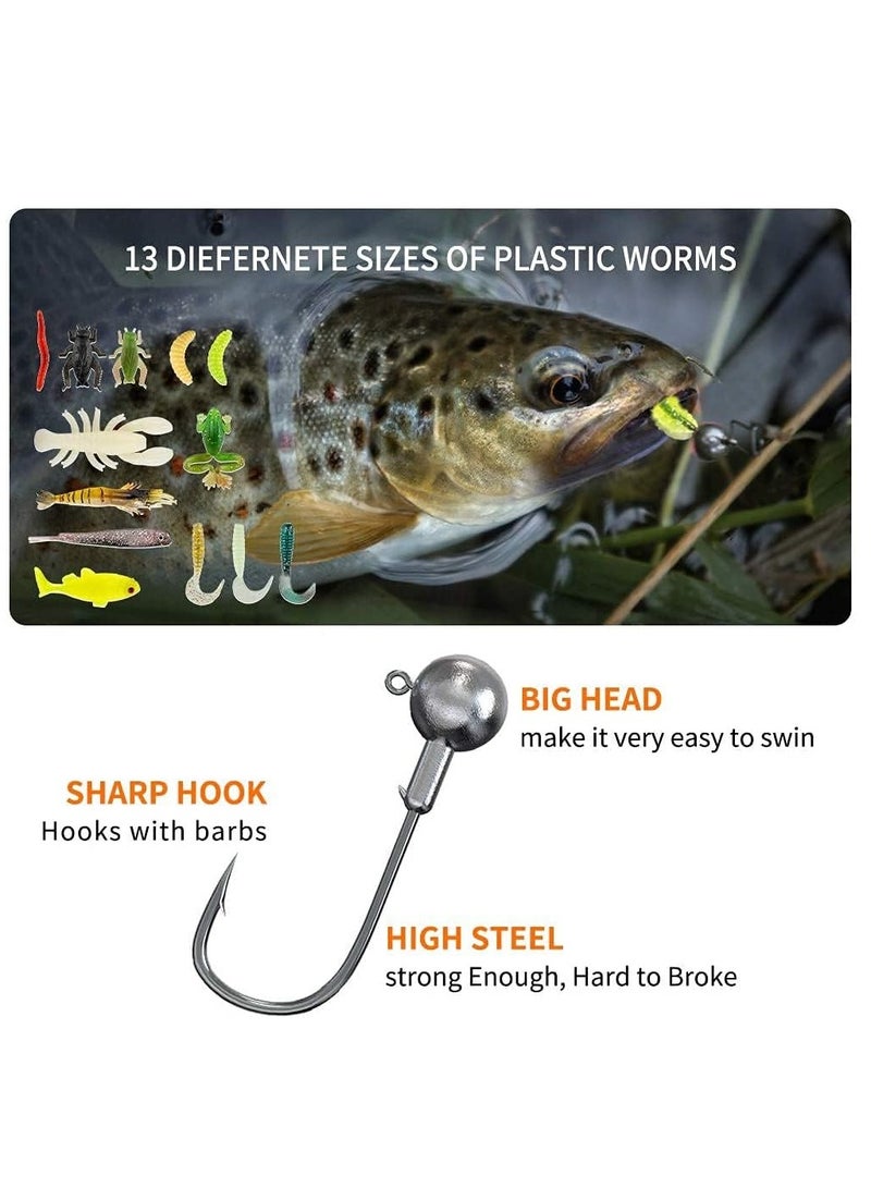 Fishing Lures Kit for Freshwater Bait Tackle Kit for Bass Trout Salmon Fishing Accessories Tackle Box Including Spoon Lures Soft Plastic Worms Crankbait Jigs Fishing Hooks