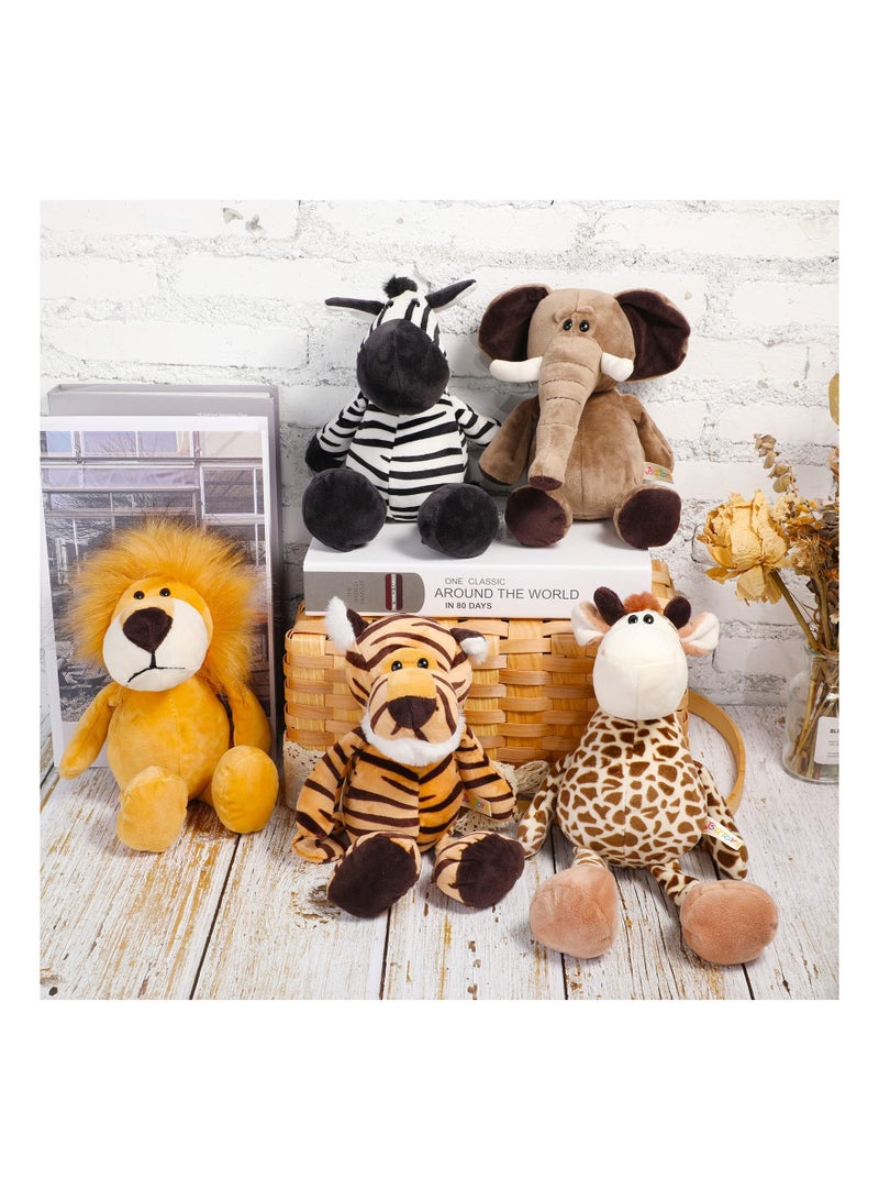 5 Pieces Safari Stuffed Animals Toy, 9.8 Inch Wild Animals Soft Realistic Jungle Animals Toys for Boys, Girls, Adults
