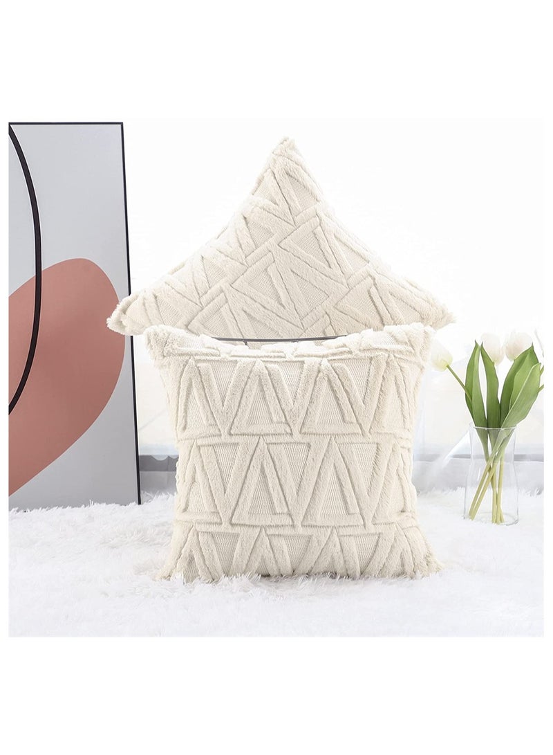 Single Sided Plush Pillowcase, 2 Packs of Soft Plush Short Wool Velvet Embellishment Pillowcase, Nordic Style Cushion Cover Pillowcase, Suitable for Sofa and Bedroom Beige, 16x16 Inches