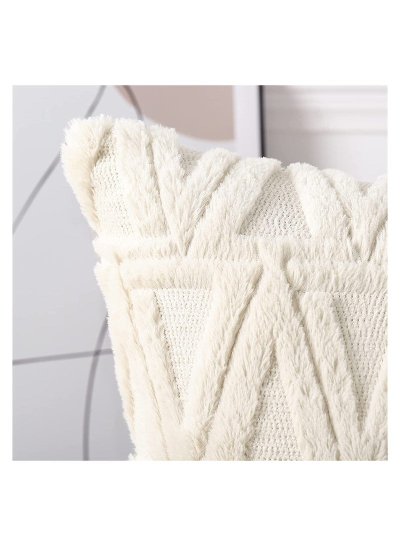 Single Sided Plush Pillowcase, 2 Packs of Soft Plush Short Wool Velvet Embellishment Pillowcase, Nordic Style Cushion Cover Pillowcase, Suitable for Sofa and Bedroom Beige, 16x16 Inches