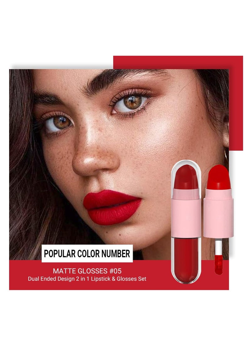 2 In 1 Matte Lipstick & Liquid Lipstick 6Pcs Set for Women, Dark Ruby Red Nude Beige Hot Pink Mauve Matte Vegan Long Wear Pink Lipstick Waterproof Long Lasting