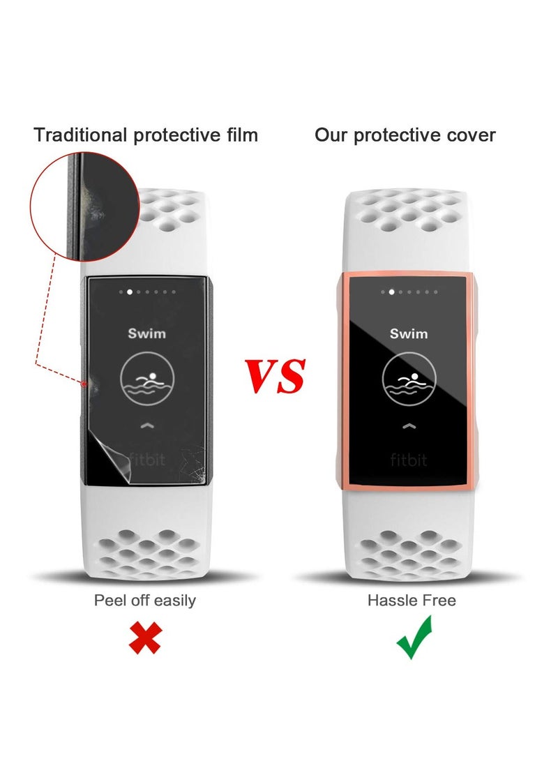 3Pcs Screen Protector Compatible with for Fitbit Charge 4, Charge 3, Ultra Soft Slim TPU Plated Case Cover Full-Around Protective Bumper Shell for Fitbit Charge 3, Fitbit Charge 3SE