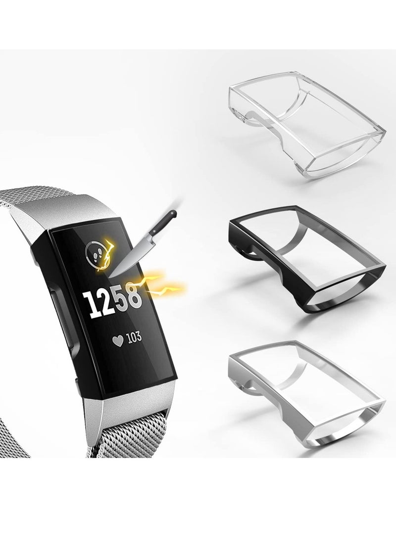 3Pcs Screen Protector Compatible with for Fitbit Charge 4, Charge 3, Ultra Soft Slim TPU Plated Case Cover Full-Around Protective Bumper Shell for Fitbit Charge 3, Fitbit Charge 3SE