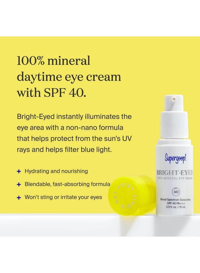 Brighteyed 100% Mineral Eye Cream 0.5 Fl Oz Pack Of 2 Spf 40 Pa+++ Hydrating & Illuminating Mineral Sunscreen Under Eye Cream For Dark Circles & Puffiness Revives Tired Eyes