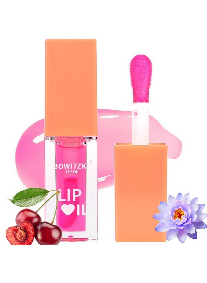 Color Changing Hydrating Lip Oil Lip Gloss Glow Transparent Toot Tinted Nourishing Long Lasting Lip Balm Blue Lotus Extract Repairing Lightening Lip Lines (Cherry)