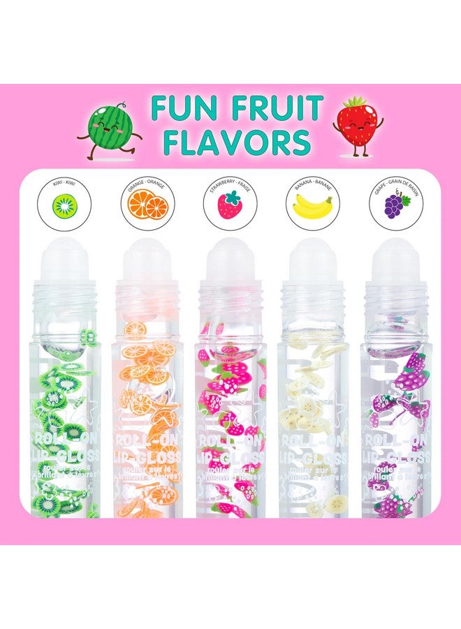 10Pc Roll On Lip Gloss Set With Carrying Case 10Pack Glossy Lip Makeup Assorted Fruity Flavors Non Toxic Kid Friendly Party Gift Best Friends