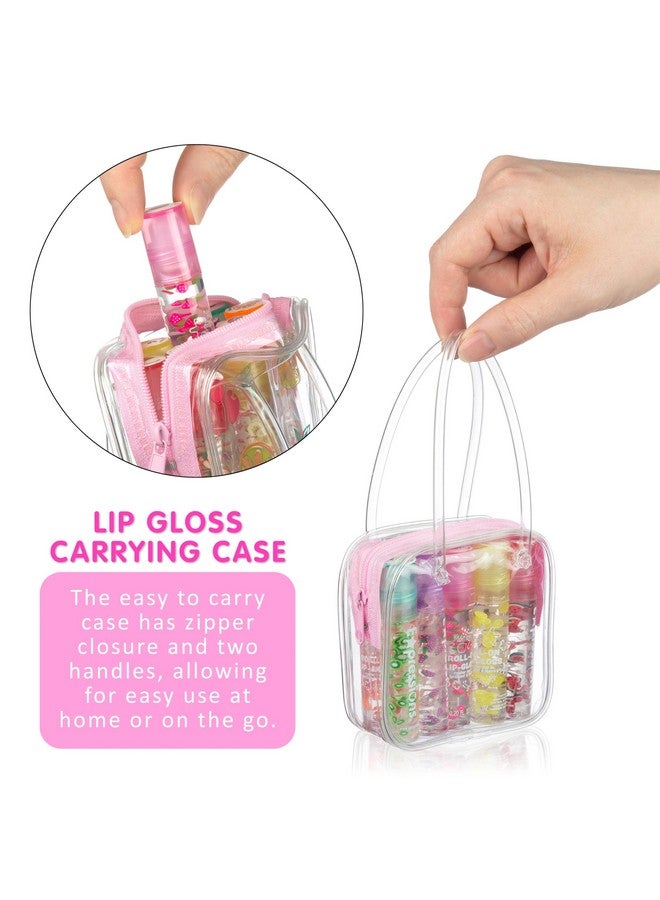 10Pc Roll On Lip Gloss Set With Carrying Case 10Pack Glossy Lip Makeup Assorted Fruity Flavors Non Toxic Kid Friendly Party Gift Best Friends