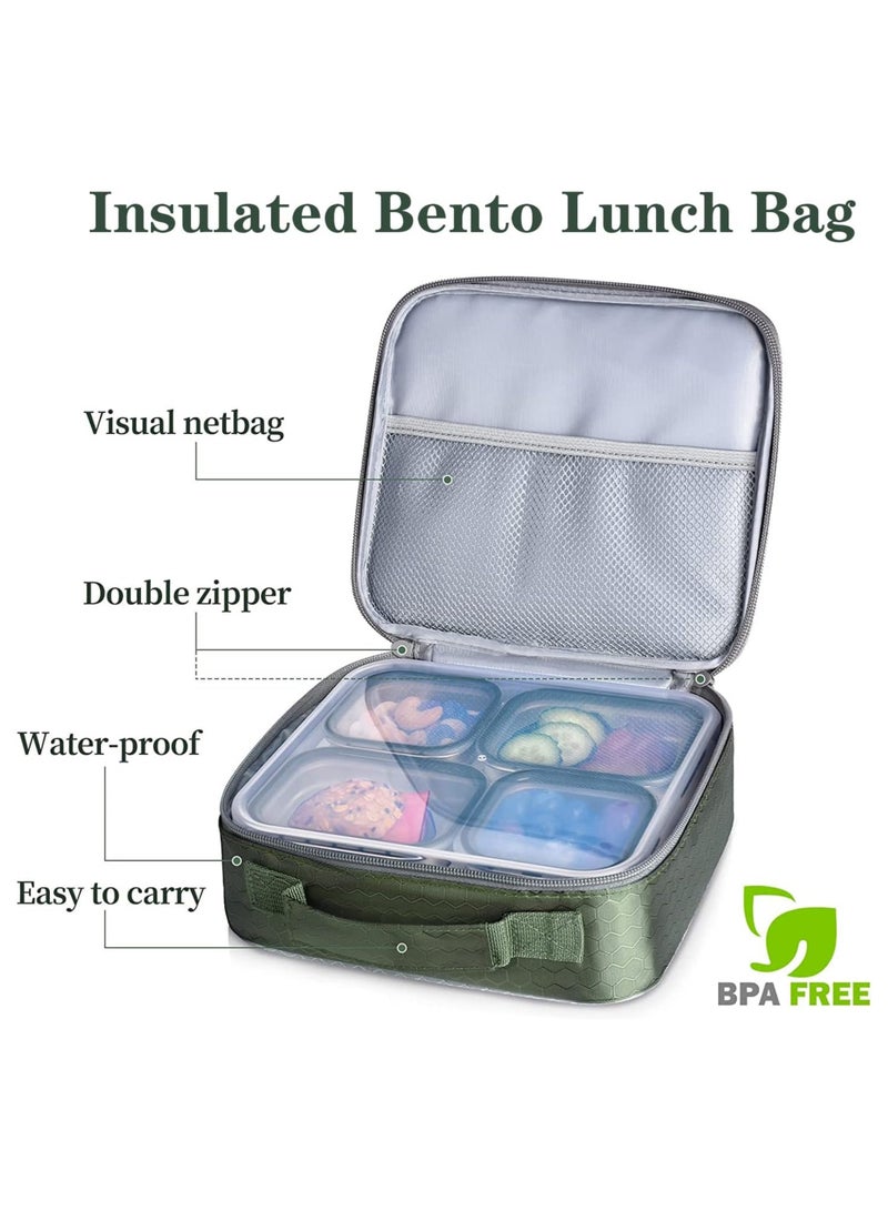 Stainless Steel Lunch Box for Kids Adults,Insulated Bento Lunch Box with Tableware & Bag,1060ML 4 Compartment Divided Lunch Containers with Lids,Leakproof | BPA Free | Dishwasher Safe （Green）
