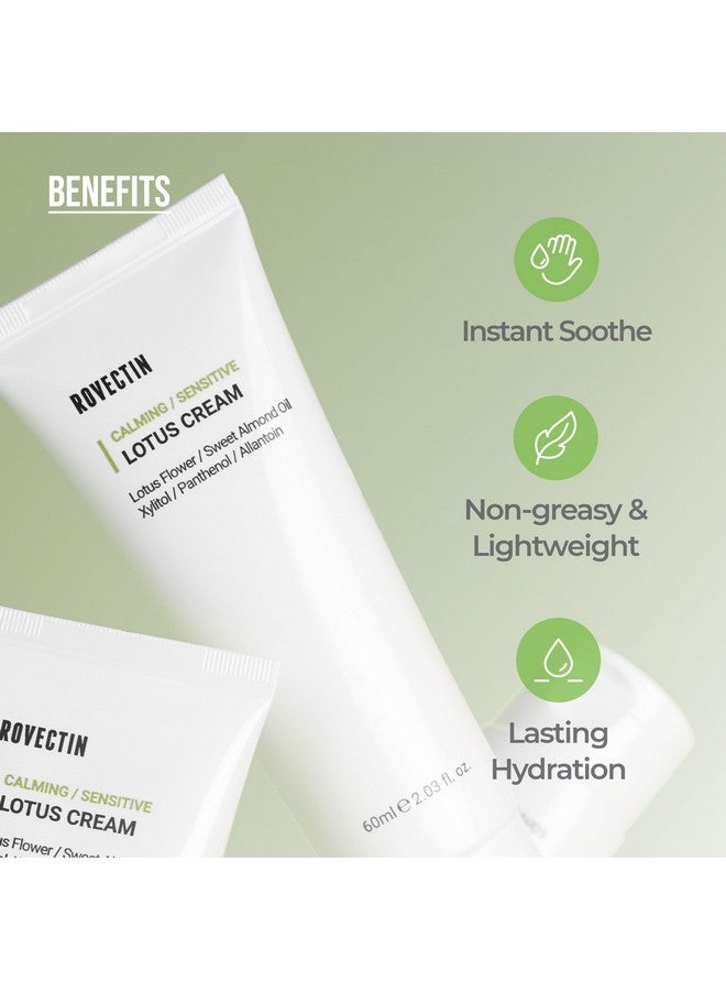 Calming Lotus Water Cream Lightweight Face Moisturizer For Oily Combination Skin 75% Lotus Water Extract For Skin Purifying Antiaging Vegan Korean Skincare (2.1 Fl.Oz) [2 Pack]