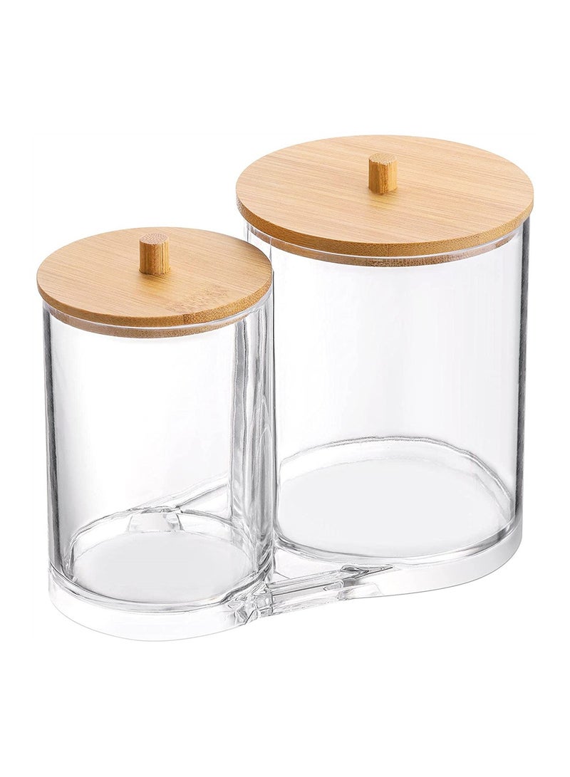 Clear Organizer Jar, Cotton Swab Pads Holder,Cotton Ball Buds Dispenser Bathroom Jar Clear Organizer for Storage with Wood Lid