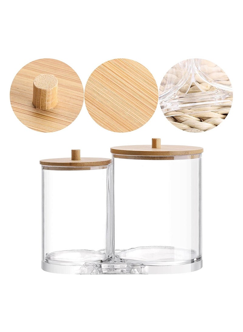 Clear Organizer Jar, Cotton Swab Pads Holder,Cotton Ball Buds Dispenser Bathroom Jar Clear Organizer for Storage with Wood Lid