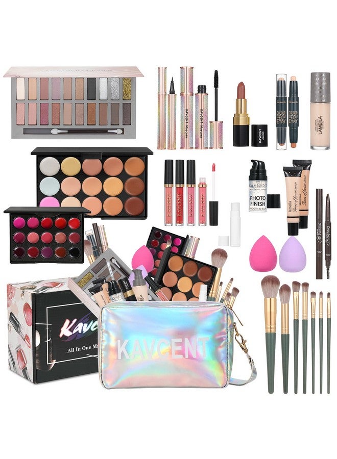 Makeup Gift Set For Teens And Women Full Kit With Eyeshadow Foundation Mascara Contour Lipgloss And Cosmetic Bag